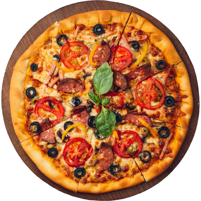 Pizza artisanale aux tomates fraîches et olives