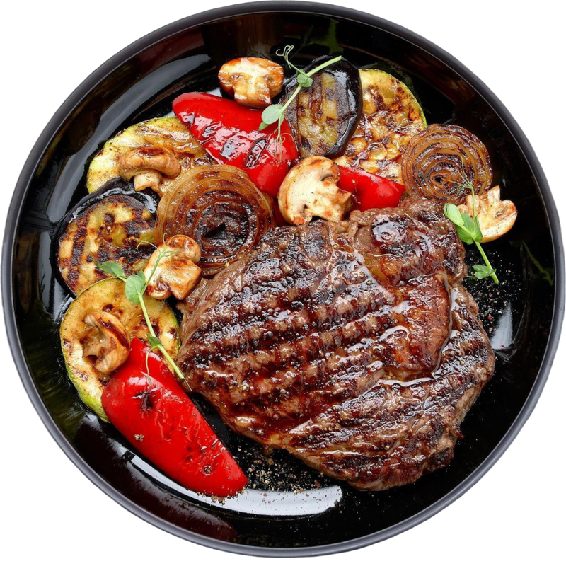 Pavé de bœuf grillé et légumes du marché